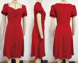 Women's Spring/Summer Chic V-Neck Single Breasted Midi Dress