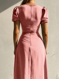 Women's Spring/Summer Chic V-Neck Single Breasted Midi Dress