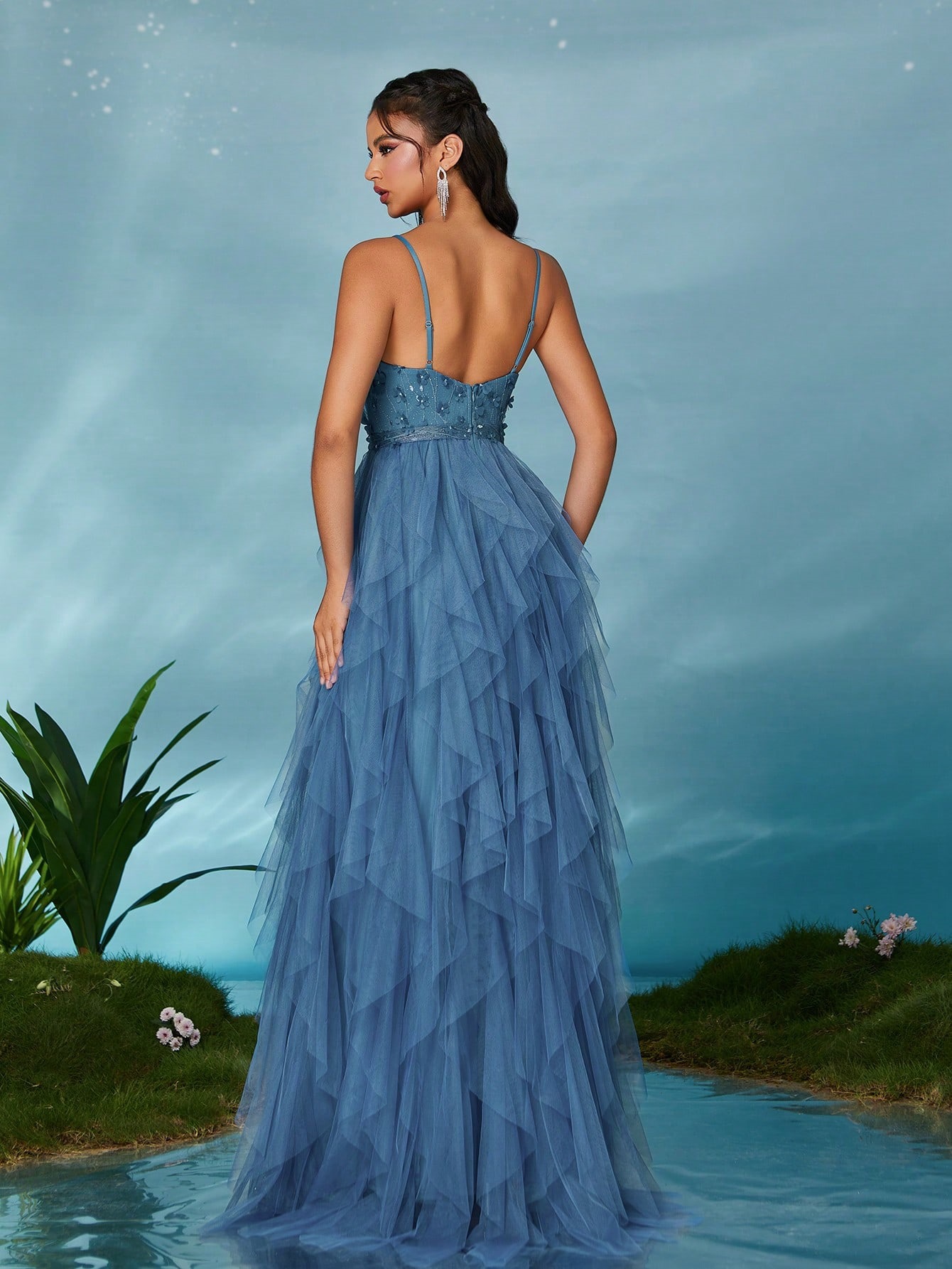 Women suspender mesh evening dress(Processing time need 3-6 days)