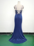 Women Fishbone Lace-Up Sequin Embroidery Formal Formal Party Evening Dress
