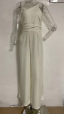 Women's Spring/Summer Solid Color Loose Wide Leg Linen Jumpsuit