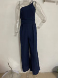 Women's Spring/Summer Solid Color Loose Wide Leg Linen Jumpsuit