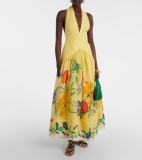 Women's Summer Deep V Halter Neck Low Back Printed A-line Dress