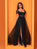 Women Chiffon green slit fishtail bridesmaid Formal Party Evening Dress
