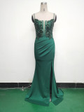 Women Fishbone Lace-Up Sequin Embroidery Formal Formal Party Evening Dress
