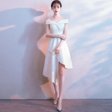 Evening Dress Winter Short Formal Party Dress Women'S Fashion Off Shoulder Solid Irregular Bridesmaid Dress