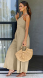 Women's Spring/Summer Solid Color Loose Wide Leg Linen Jumpsuit