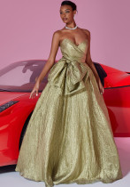 Women's Elegant Luxury Strapless Bow Slim Bridesmaid Evening Dress