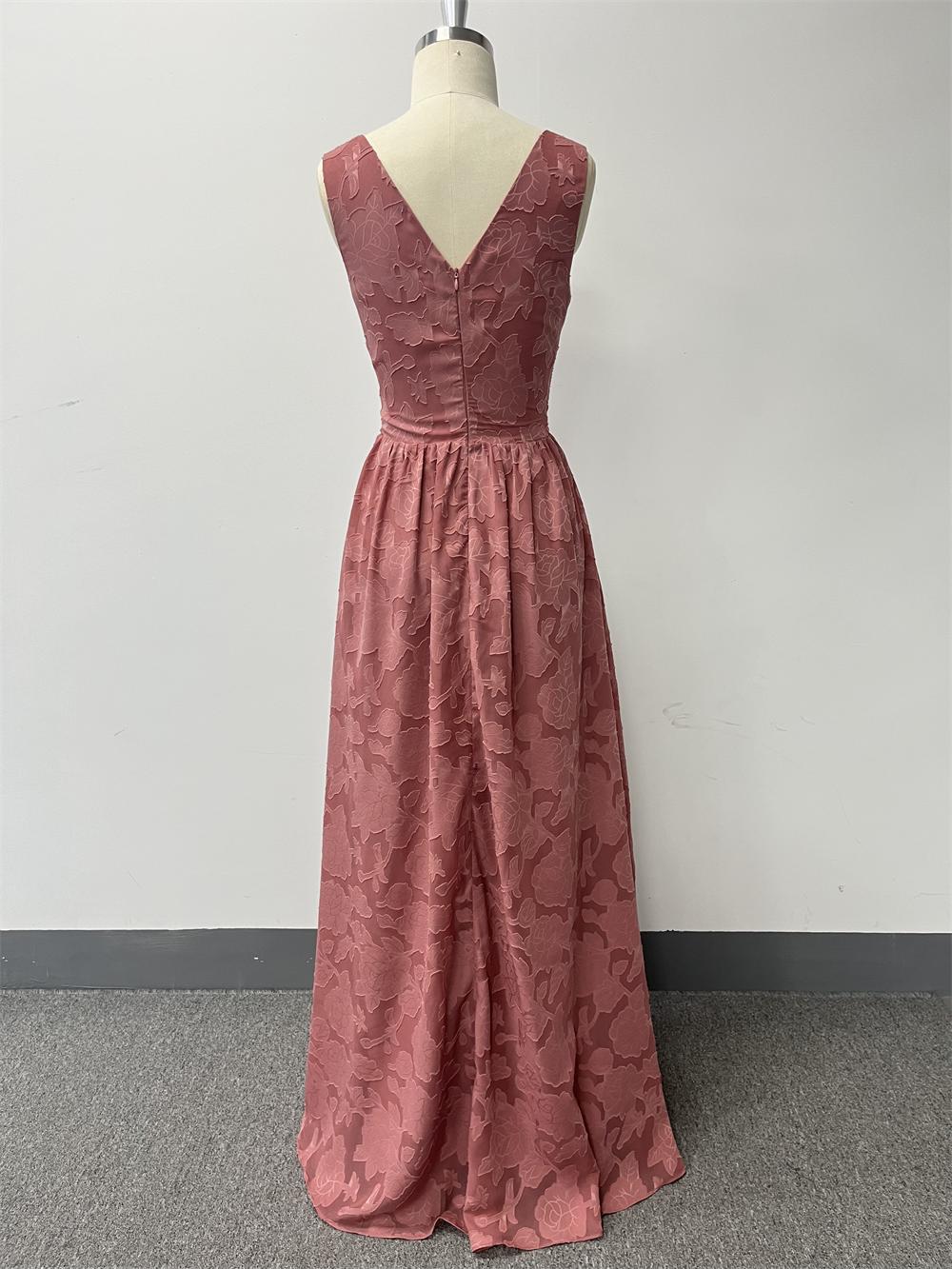 Women Printed Chiffon Party Sleeveless V-Neck Slit Evening Dress(Processing time need 3-6 days)