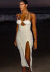 Women's Trendy Low Back Halter Neck Solid Color Hollow Slit Irregular Long Dress