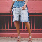 Women's Fashion High Waist Distressed Patchwork Denim Shorts