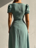 Women's Spring/Summer Chic V-Neck Single Breasted Midi Dress