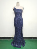 Women One Shoulder Beaded Geometric Sequin Formal Party Prom Wedding Evening Dress