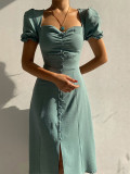 Women's Spring/Summer Chic V-Neck Single Breasted Midi Dress