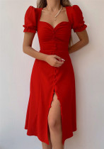 Women's Spring/Summer Chic V-Neck Single Breasted Midi Dress