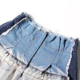 Women's Fashion High Waist Distressed Patchwork Denim Shorts