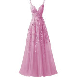 Women suspender tulle lace applique party ball evening dress（Processing time need 3-6 days）