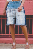 Women's Fashion High Waist Distressed Patchwork Denim Shorts