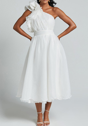 Women's Summer Sexy Solid Color Slash Shoulder Low Back Dress