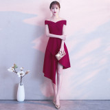 Evening Dress Winter Short Formal Party Dress Women'S Fashion Off Shoulder Solid Irregular Bridesmaid Dress