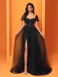 Women Chiffon green slit fishtail bridesmaid Formal Party Evening Dress