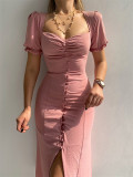 Women's Spring/Summer Chic V-Neck Single Breasted Midi Dress
