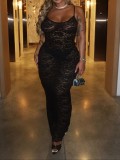 Plus Size Women's Spring/Summer Sexy Solid Color Lace Slim Waist Bodycon Strap Dress
