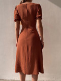 Women's Spring/Summer Chic V-Neck Single Breasted Midi Dress