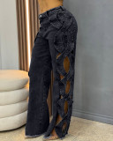 Spring/Summer Women's Side Cutout Denim Patchwork Trousers