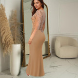 Women Beaded Solid long-sleeved dress