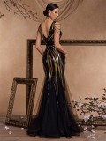 Women's Formal Party Sexy Chic Sequin Beaded Slim Fishtail Long Evening Dress