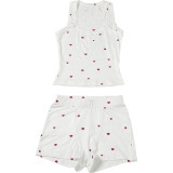 Women Summer Heart Print Vest Shorts Two Piece Set