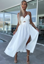 Women Summer V Neck Hollow Slit Suspender Dress Women Summer V Neck Hollow Slit Suspender Dress