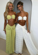 Women Lace Jacquard Holidays Beach Swimsuit Two Piece Set