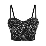 Women Strapless Corset Spider Web Beaded Strap Fitted Fishbone Corset