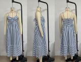 Women Summer V-Neck Striped Strap Dress