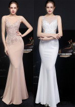 Women Lace Rhinestone Fishtail Evening Dress