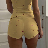 Women Summer Heart Print Vest Shorts Two Piece Set