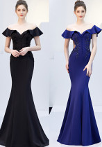 Women Red Off Shoulder Fishtail Evening Dress