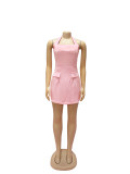 Summer Fashion Chic Strapless Halter Neck Low Back Short Dress