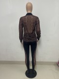 Spring Summer Print Mesh See-Through Shirt And Trousers Two Piece Set