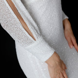 Women Formal Party Elegant Long Sleeve Sequin Fishtail Evening Dress