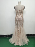 Sexy One Shoulder Sequins Mesh Patchwork Evening Dress