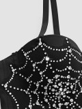 Women Strapless Corset Spider Web Beaded Strap Fitted Fishbone Corset