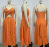 Women Summer V Neck Hollow Slit Suspender Dress
