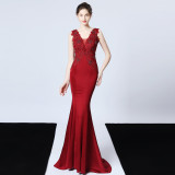 Women Beaded Fishtail Evening Dress
