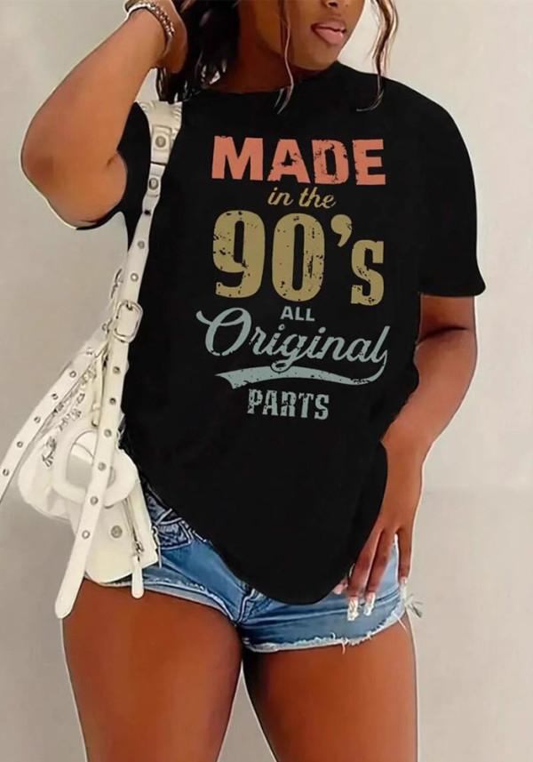 Women Round Neck Short Sleeve Letter Printed Summer T-shirt