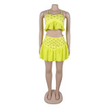 Women Off-Shoulder Suspender Top and Skirt Two-Piece Set