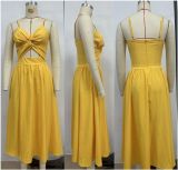 Women Summer V Neck Hollow Slit Suspender Dress