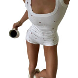 Women Summer Heart Print Vest Shorts Two Piece Set